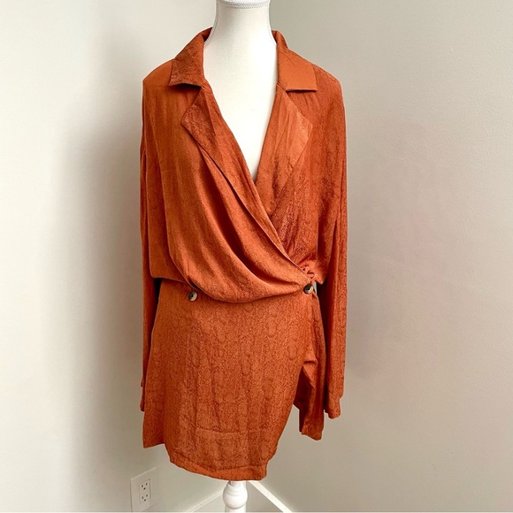 Free People Simone Blazer Wrap Mini Dress Burnt Orange Size Medium - Picture 4 of 10
